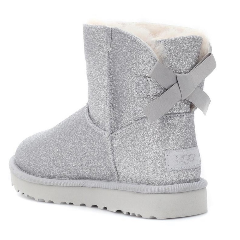 UGG Mini Bailey Bow Silver Sparkle Boots - Picture 13 of 15